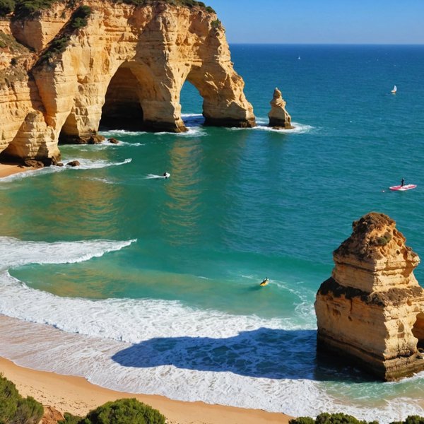 Où peut-on louer une villa en Algarve avec des leçons de kitesurf et des excursions en bateau pour voir les grottes marines?